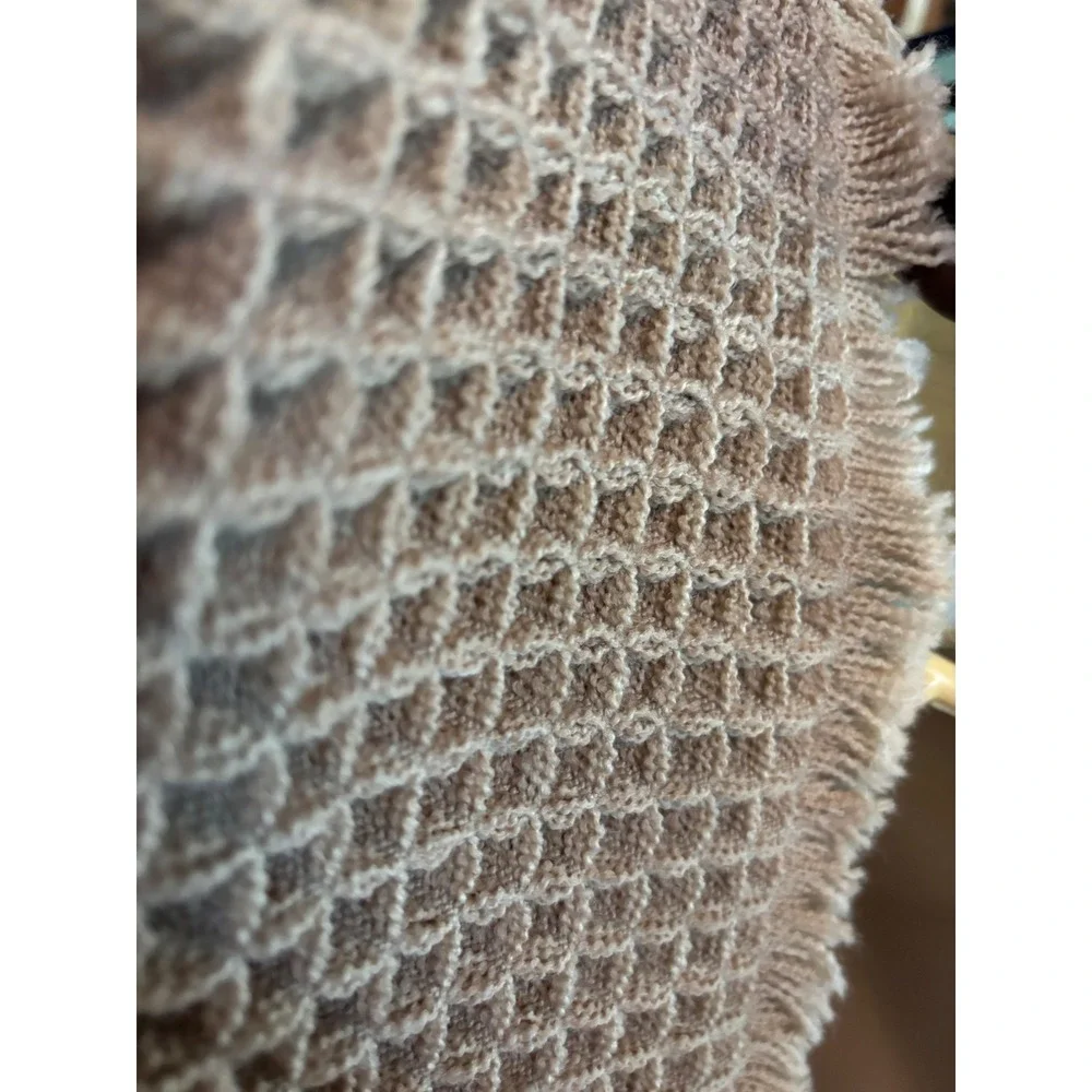 Upgraded Waffle Bath Mat Tan Fringed Non-Slip Honeycomb Texture 100% Polyester